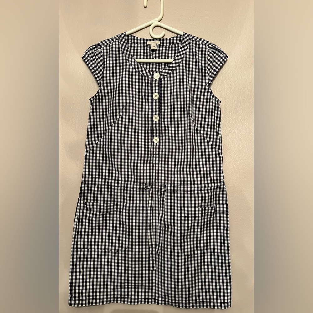 J.Crew white and blue gingham short sleeve dress 100 % cotton size 2